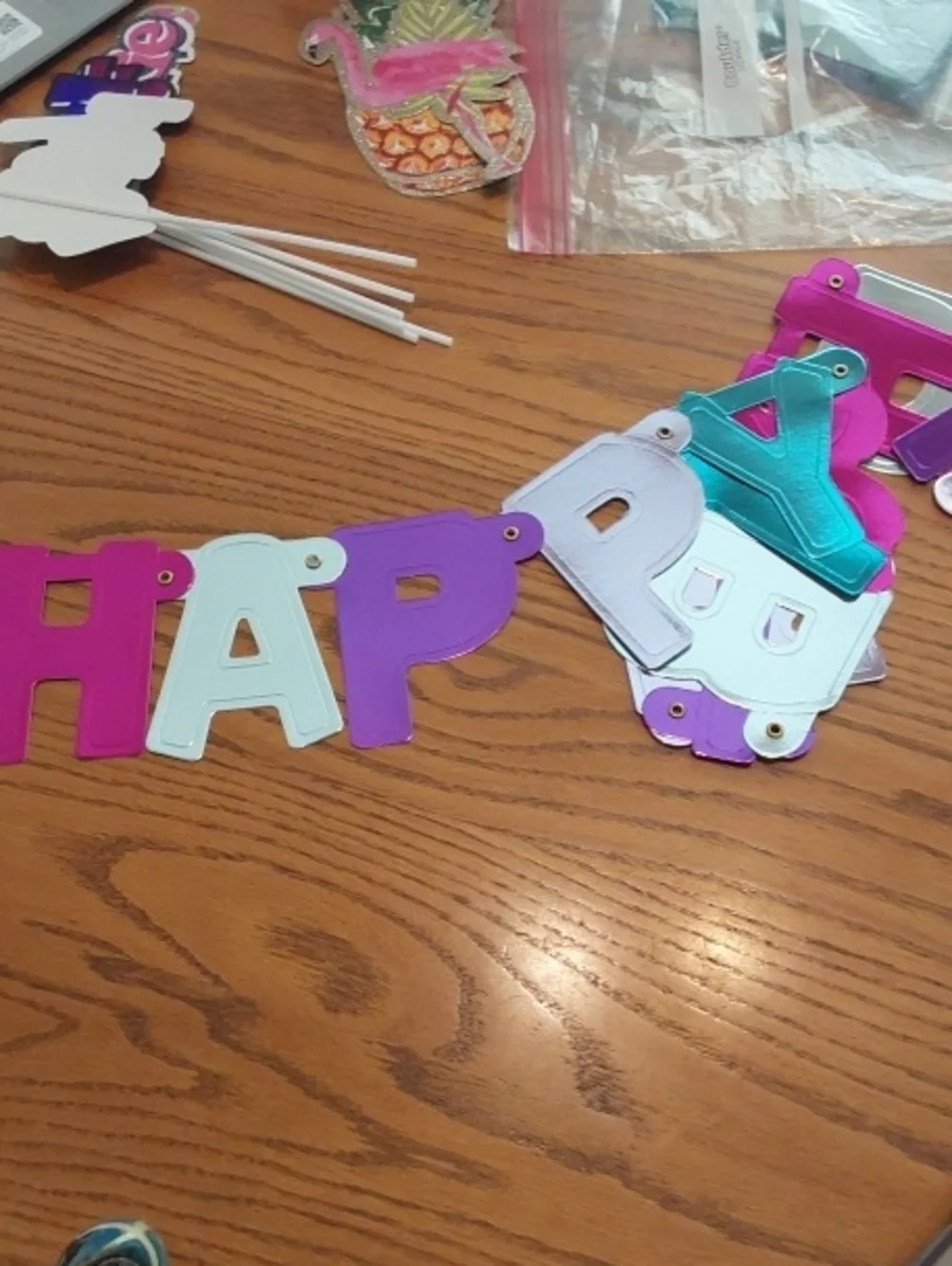 Let's Party Photo Props Set - Pink Flamingo, Pineapple & Text Signs